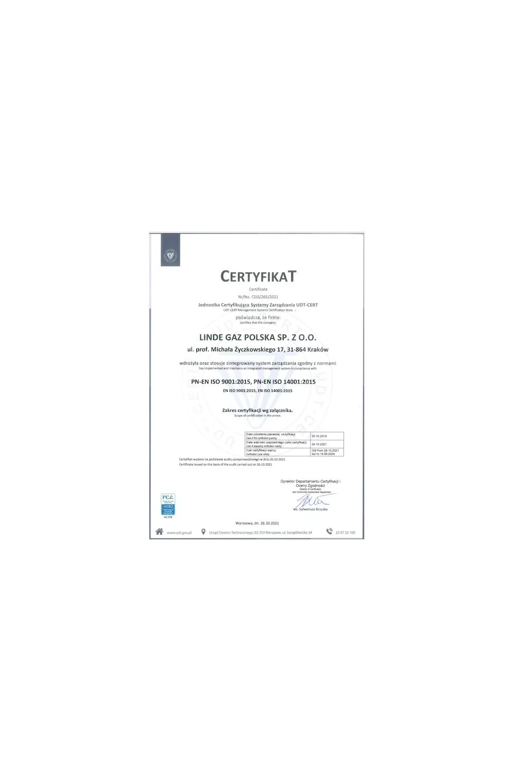 Certyfikat PN-EN ISO 9001:2015 oraz PN-EN ISO 14001:2015 - zdjęcie
