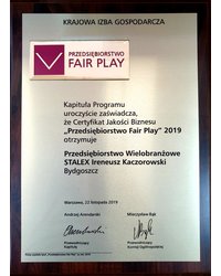 Certyfikat Jakości Biznesu "Przedsiębiorstwo Fair Play" 2019 - zdjęcie