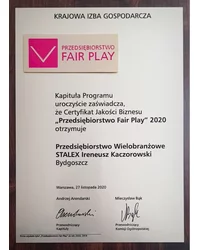 Certyfikat Jakości Biznesu "Przedsiębiorstwo Fair Play" 2020 - zdjęcie