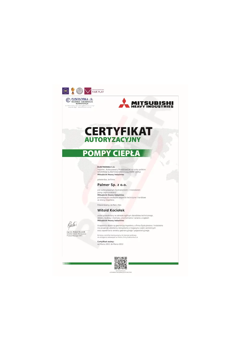 Certyfikat Autoryzacyjny - Pompy Ciepła - zdjęcie
