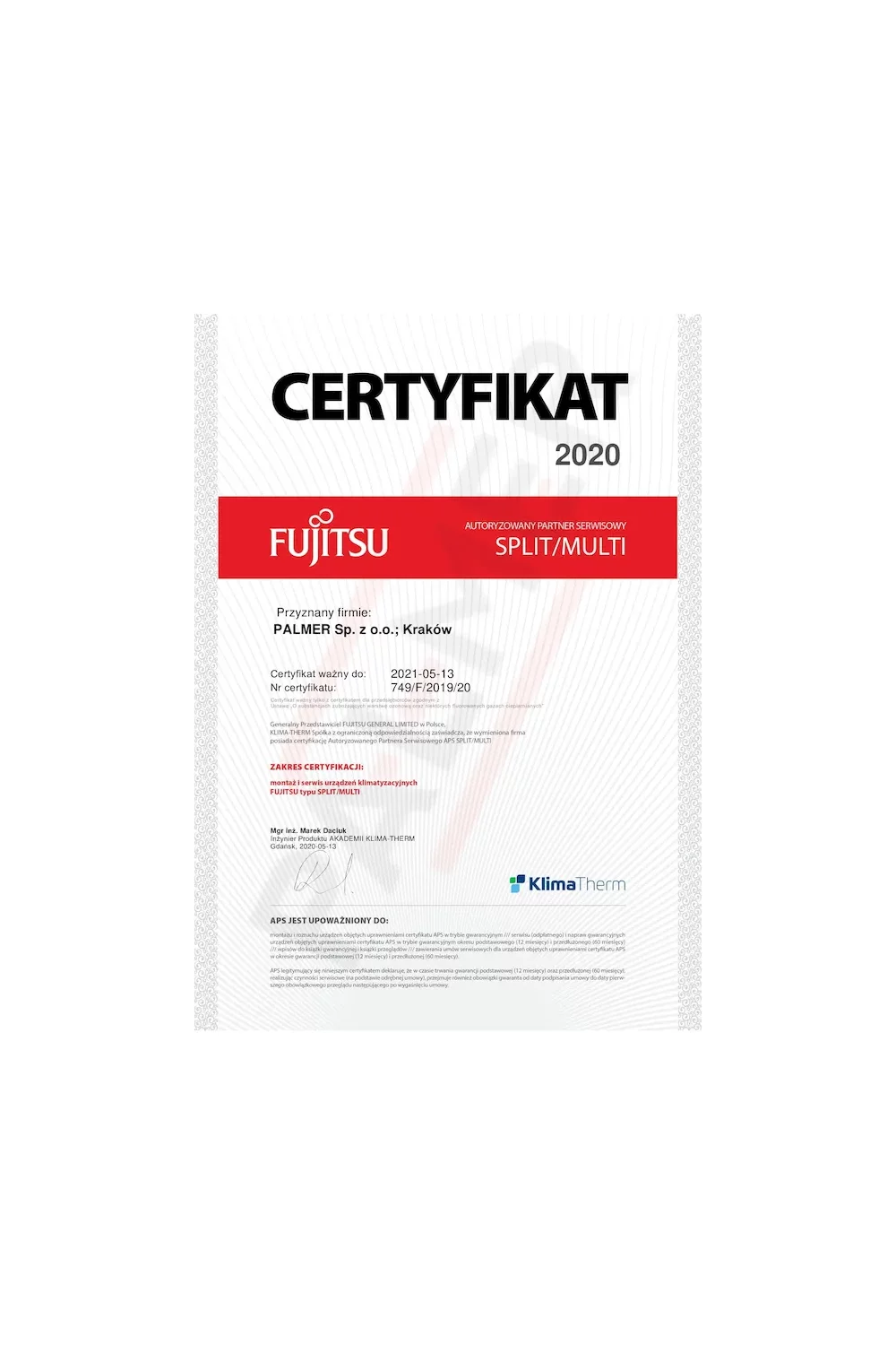 Certyfikat Fujitsu 2020 - zdjęcie