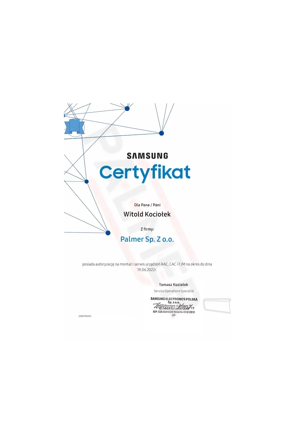Certyfikat Samsung - zdjęcie
