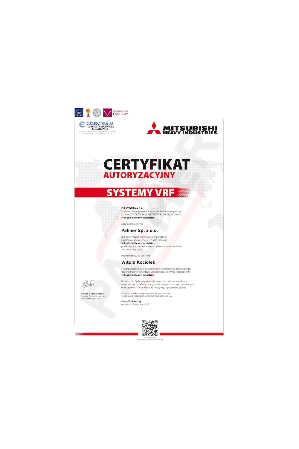 Certyfikat Autoryzacyjny Mitsubishi - zdjęcie