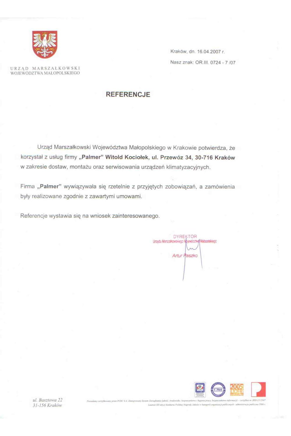 Referencje - Urząd Marszałkowski Województwa Małopolskiego - zdjęcie