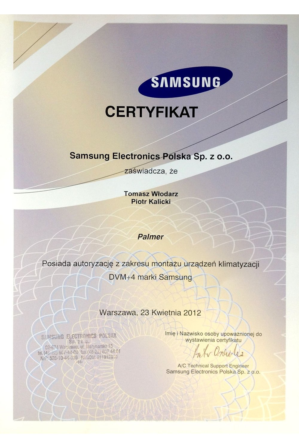 Certyfikat - Samsung Electronics Polska Sp. z o.o. - zdjęcie