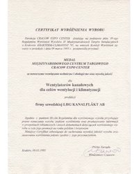 Certyfikat Wyróżnienia Wyrobu - zdjęcie