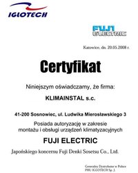 Certyfikat Autoryzacyjny FUJI ELECTRIC - zdjęcie