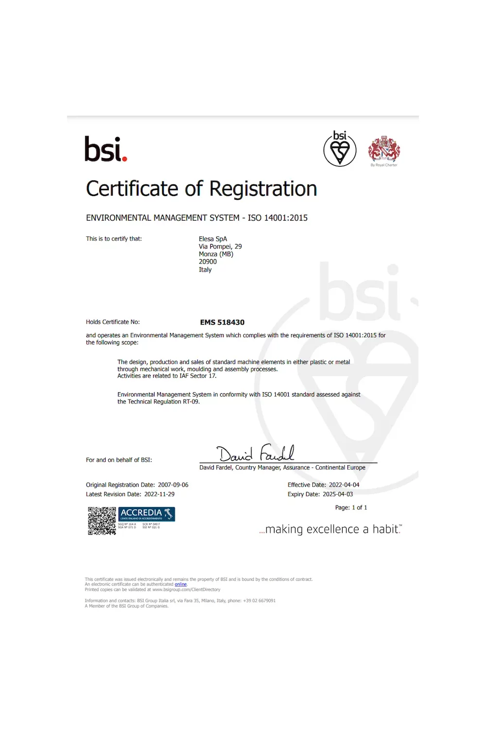 Certyfikat Zarządzania Środowiskowego EMS 518430 - zdjęcie