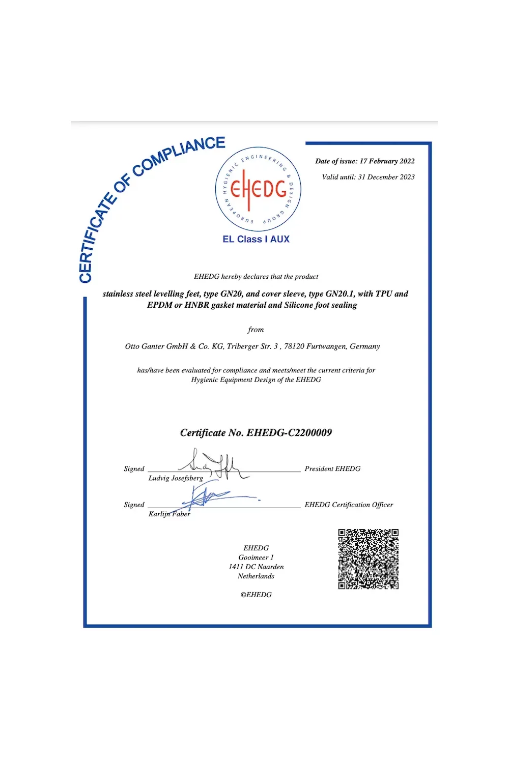 Certyfikat EHEDG-C2200009 - zdjęcie