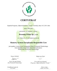 Certyfikat Ramowy System Zarządzania Responsible Care - zdjęcie