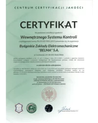 Certyfikat Wewnętrznego Systemu Kontroli (2021) - zdjęcie