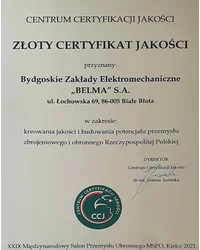 Złoty Certyfikat Jakości (2021) - zdjęcie