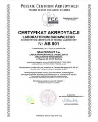 Certyfikat Akredytacji Laboratorium Badawczego AB 801 (2019) - zdjęcie
