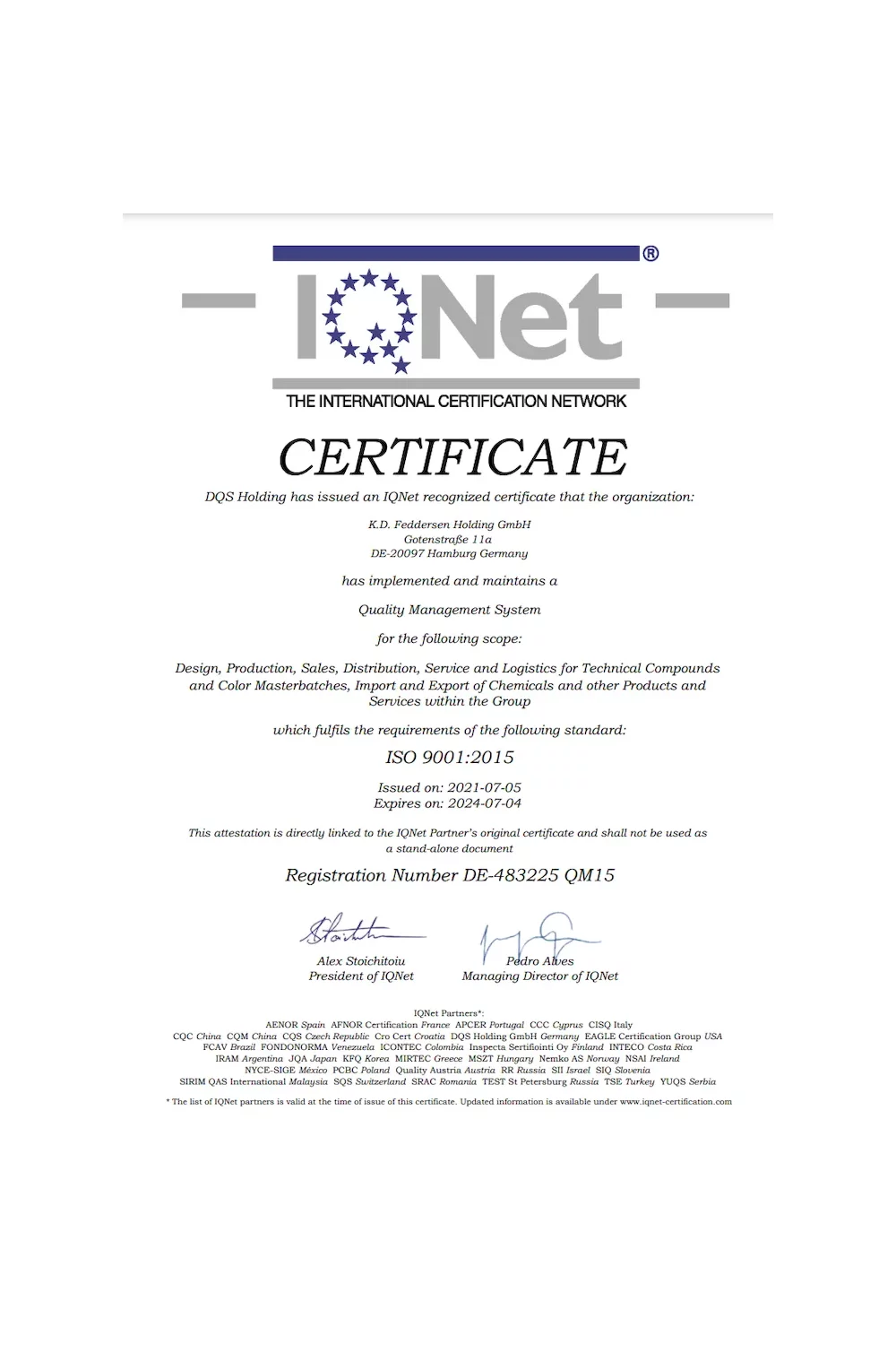 Certyfikat ISO 9001:2015 IQNet - zdjęcie