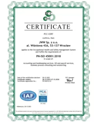 Certyfikat PN-ISO 45001:2018 (2023) - zdjęcie
