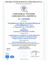 Certyfikat Systemu Zarządzania Jakością Nr 110/8/2009 (2009) - zdjęcie