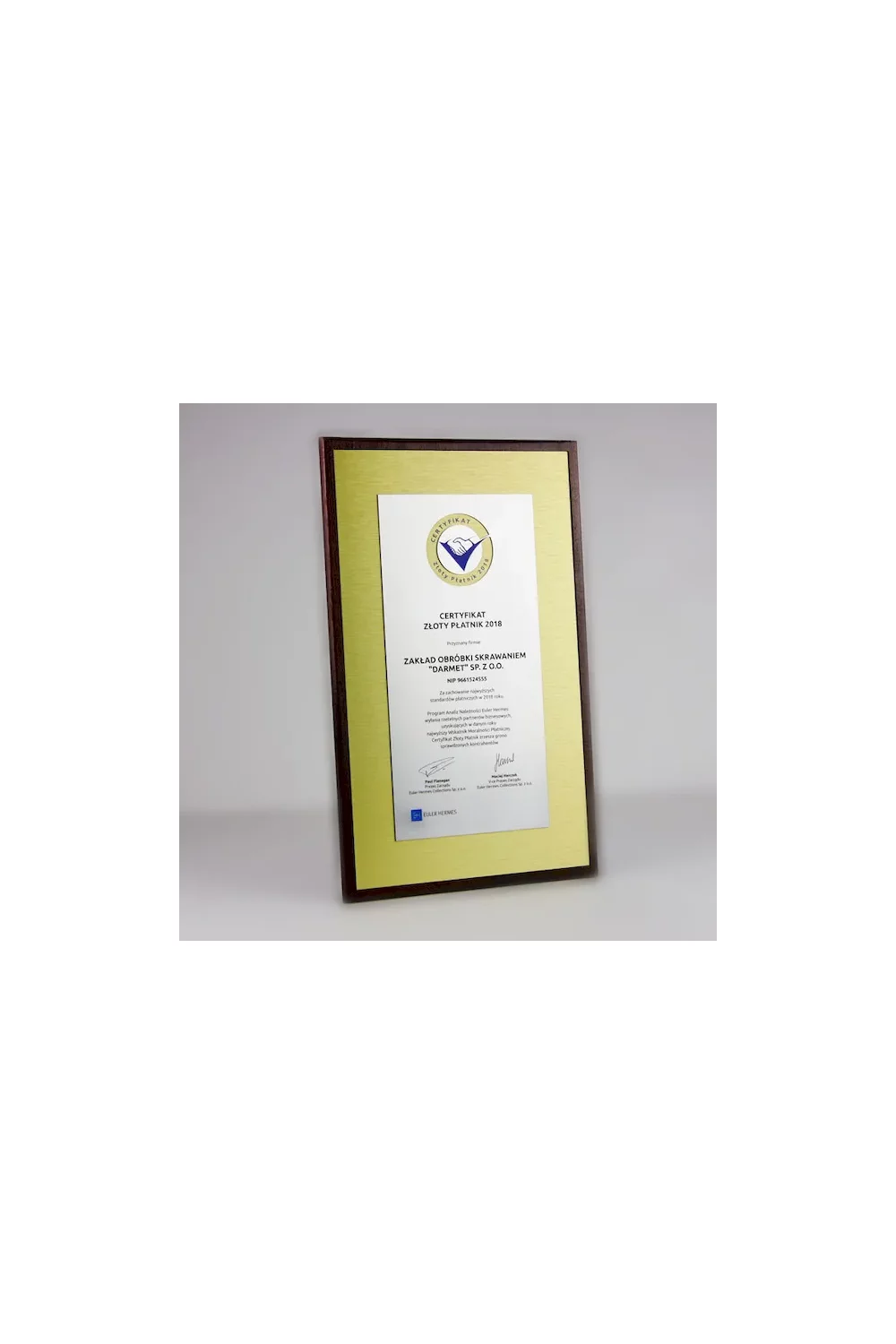 Certyfikat Złoty Płatnik 2018 - zdjęcie