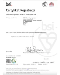 Certyfikat BSI - IATIF 16949:2016 - zdjęcie