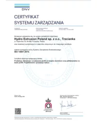 Certyfikat Systemu Zarządzania - ISO 14001:2015 - zdjęcie