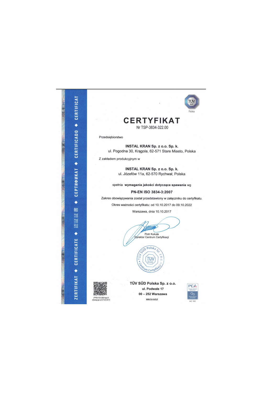 Certyfikat PN-EN ISO 3834-3:2007 - zdjęcie