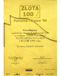 II miejsce w rankingu Gazety Pomorskiej ZŁOTA SETKA POMORZA I KUJAW pod względem dynamiki przychodu 1998r - zdjęcie