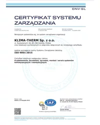 Certyfikat Systemu Zarządzania ISO 9001:2015 (2019) - zdjęcie