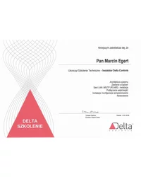 Certyfikat Delta Controls 2016 - Szkolenie Techniczne Instalator Delta Controls (Marcin Egert) - zdjęcie