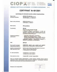 Certyfikat nr 481/2001 - zdjęcie