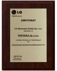 Certyfikat autoryzowanego dystrybutora klimatyzatorów LG (2014) - zdjęcie