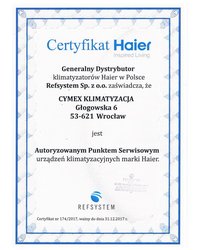 Certyfikat Haier - Autoryzowany Punkt Serwisowy 2017 - zdjęcie