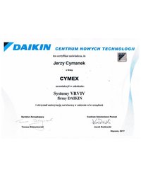 Certyfikat Daikin - Systemy VRVIV 2017 - zdjęcie