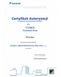 Certyfikat DAIKIN 2018 - zdjęcie
