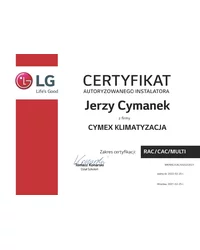 Certyfikat Autoryzowanego Instalatora LG 2021 - RAC/CAC/MULTI - zdjęcie
