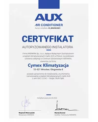 Certyfikat Autoryzowanego Instalatora AUX 2021 - zdjęcie