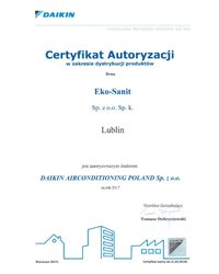 Certyfikat Autoryzacji w zakresie dystrybucji produktów Daikin Airconditioning Poland Sp. z o.o. - zdjęcie