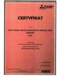 Certyfikat Autoryzowanego Dystrybutora urządzeń klimatyzacyjnych marki MITSUBISHI ELECTRIC - zdjęcie