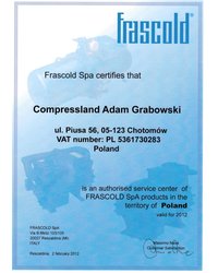 Certyfikat Frascold (2012) - zdjęcie