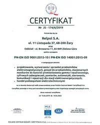 Certyfikat Zarządzania JAKOŚĆ & ŚRODOWISKO (2019) - zdjęcie