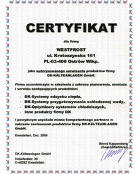 Certyfikat autoryzowanego serwisanta produktów firmy DK-KALTENLANGEN GmbH. (2009) - zdjęcie