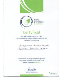 Certyfikat Auraeko - Firma Przyjazna Naturze - zdjęcie