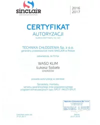 Certyfikat Autoryzacji SINCLAIR - zdjęcie