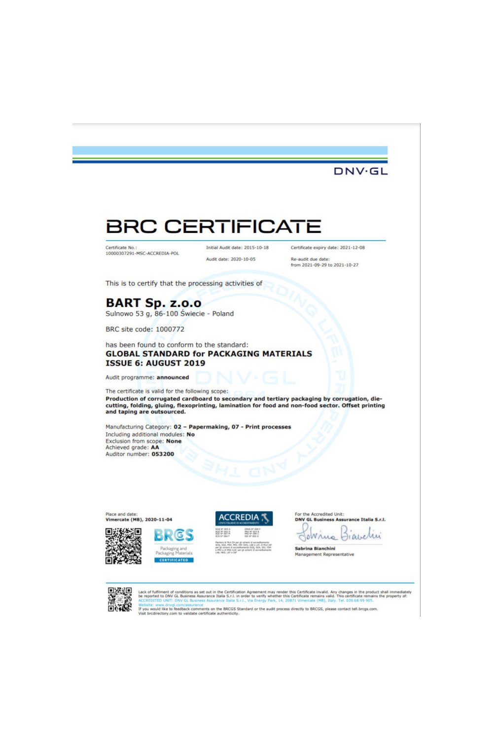  Certyfikat Standardu BRC - zdjęcie