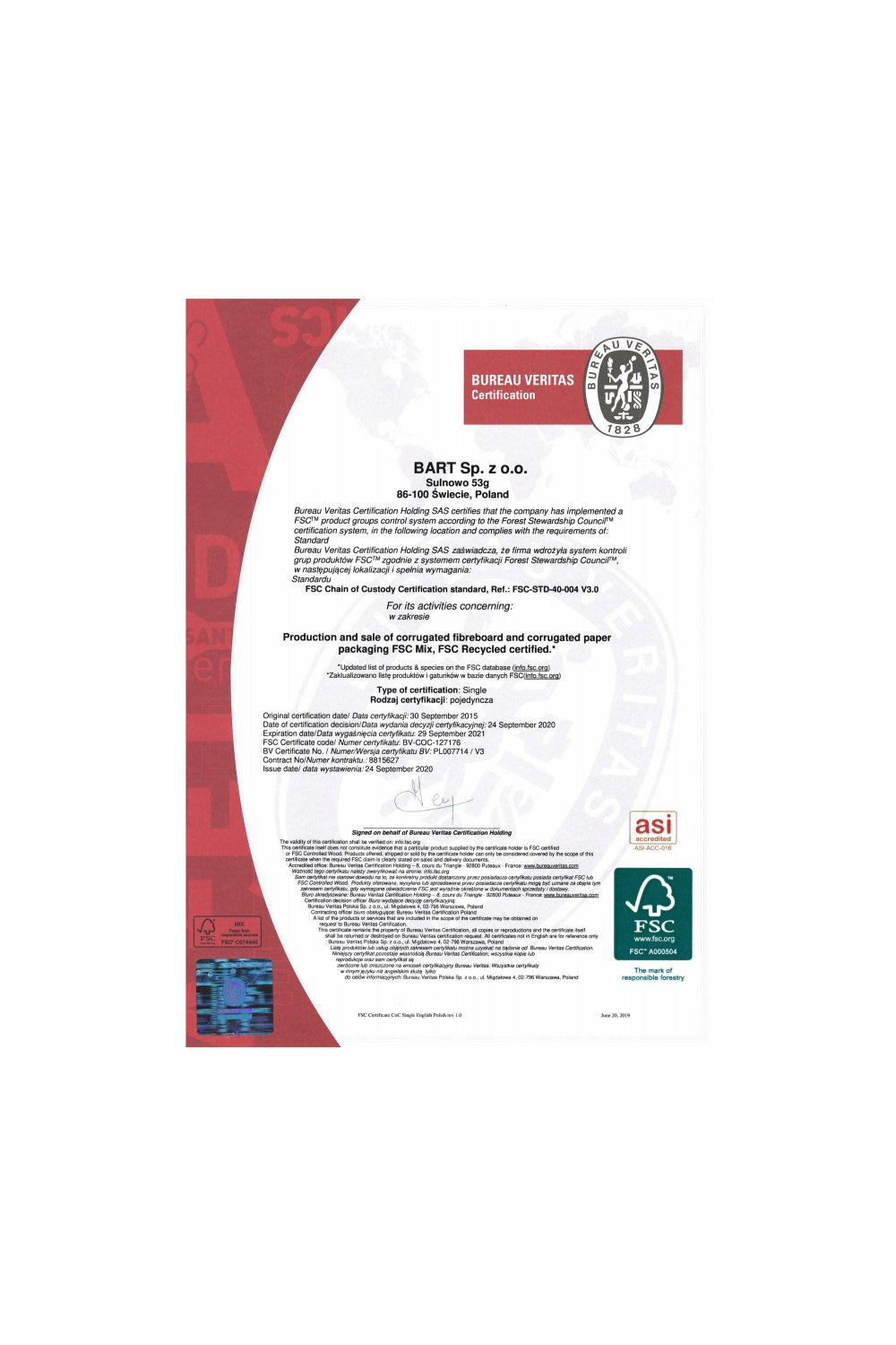 Certyfikat Standardu FSC - zdjęcie