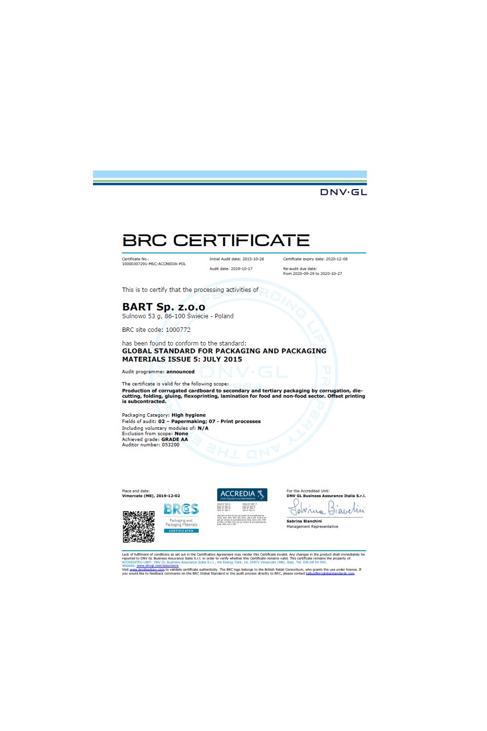 Certyfikat BRC - zdjęcie