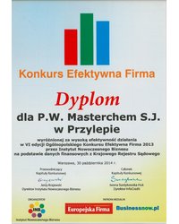 Dyplom - Konkurs Efektywna Firma (2014) - zdjęcie