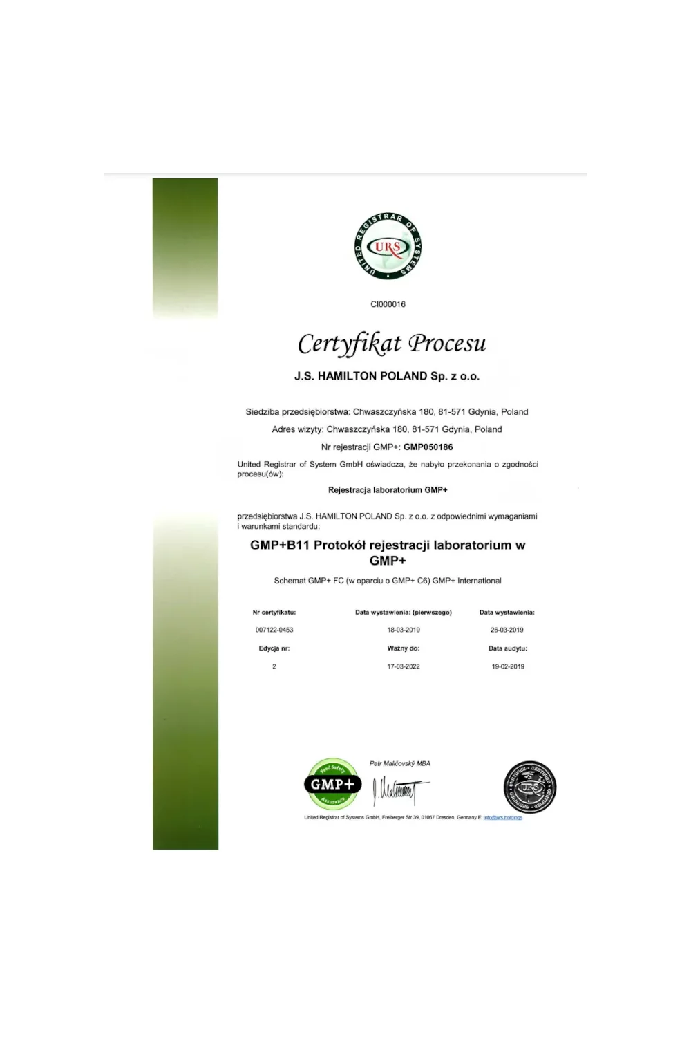 Certyfikat Procesu GMP+ - zdjęcie