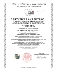 Certyfikat Akredytacji Laboratorium Badawczego Nr AB 1552 - zdjęcie
