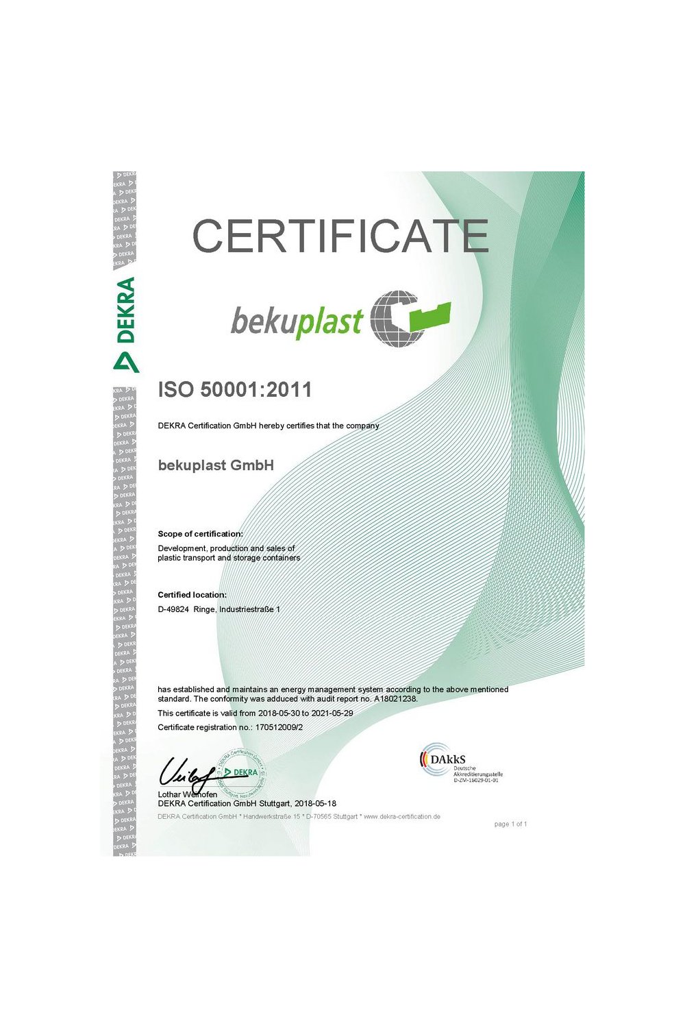 Certyfikat ISO 50001:2011 (2018) - zdjęcie