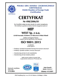 Certyfikat Jakości ISO 9001:2015  (2021) - zdjęcie