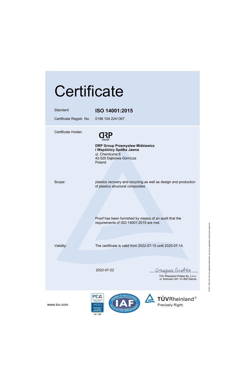 Certyfikat ISO 9001:2015 (EN) - zdjęcie